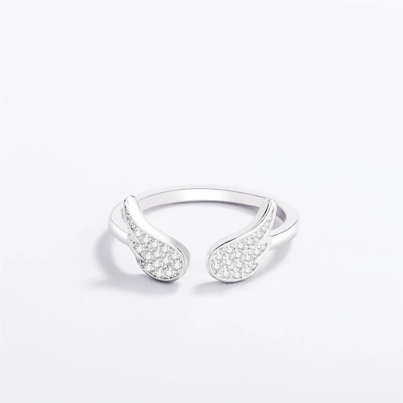 Sole Memory Zircon Angel Wings Cool 925 Sterling Silver Fine Female Resizable Opening Rings RI1001