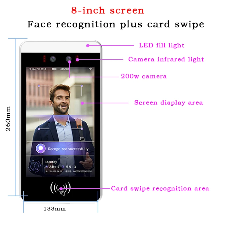 8 Inch Android Biometric NFC QR Code Access Control Device with Facial Recognition WIFI Reset Feature OEM ODM Attendance Device