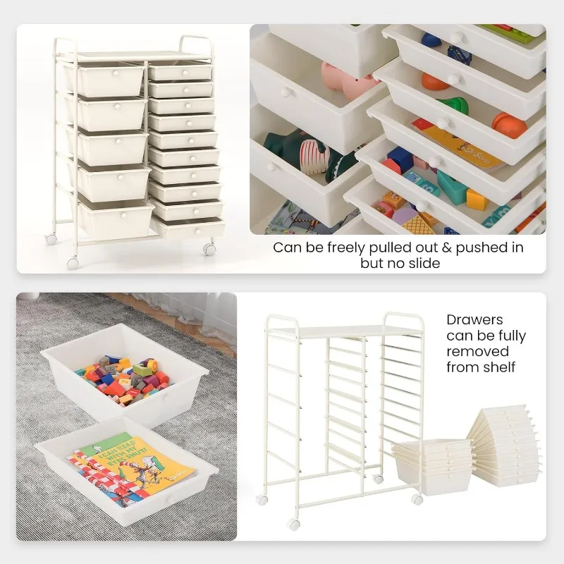 عربة دوارة مكونة من 15 درجًا، منظمات الفصول الدراسية، عربة تخزين بعجلات، لأدوات اللوازم المدرسية المنزلية والمكتب المعلم