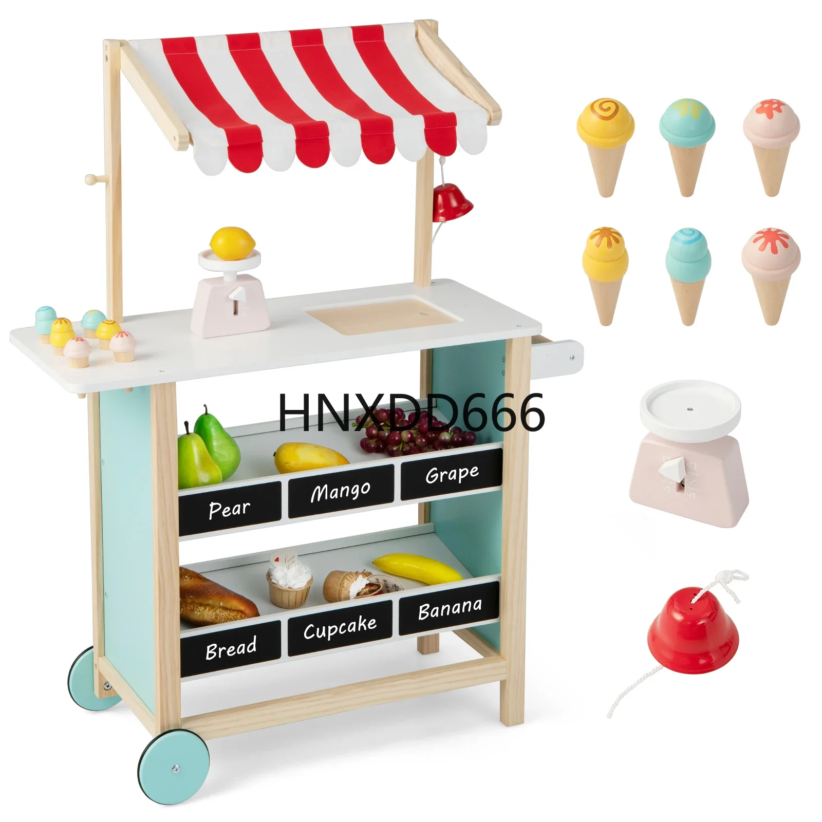 Kids Ice Cream Cart Wooden Toddler Farmers Market Stand  Chalkboard  Storage