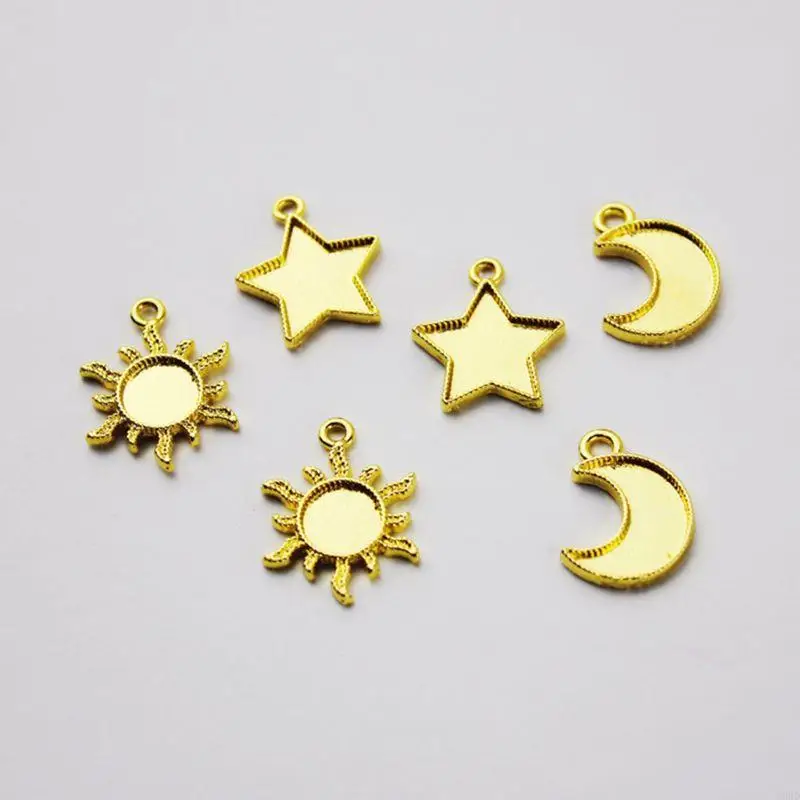 CORD 30 Pcs Metal Frame Star Moon for Sun Pendant Open Bezel Setting UV Resin Charm Jewelry Making Casting Craft DIY