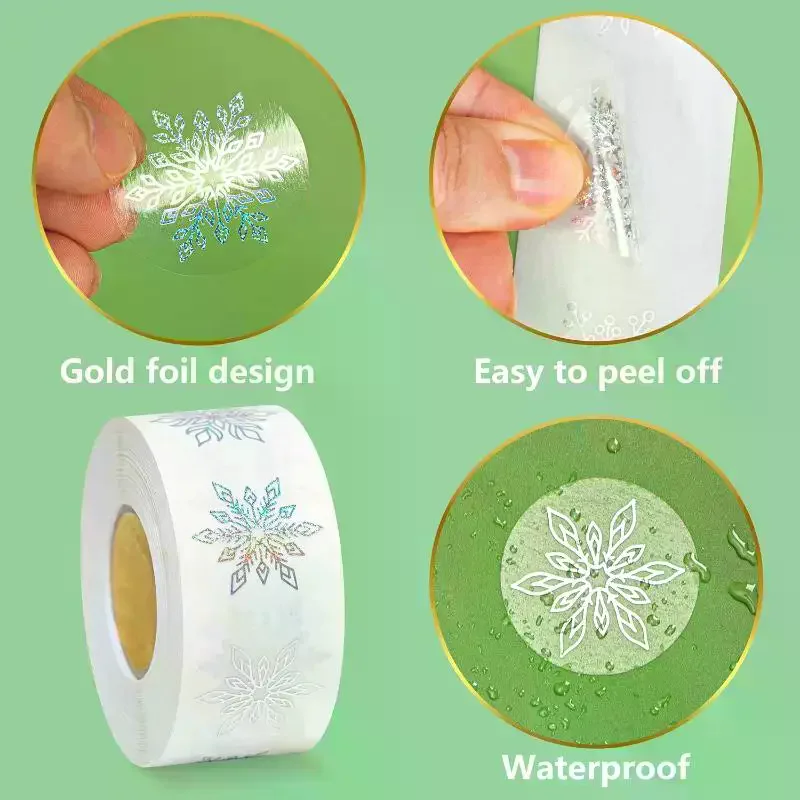 500 ورقة/لفة ملصقات رقاقات الثلج الشفافة ملصقات عيد الميلاد للأطفال هدية الخبز حزمة المغلف ديكور القرطاسية