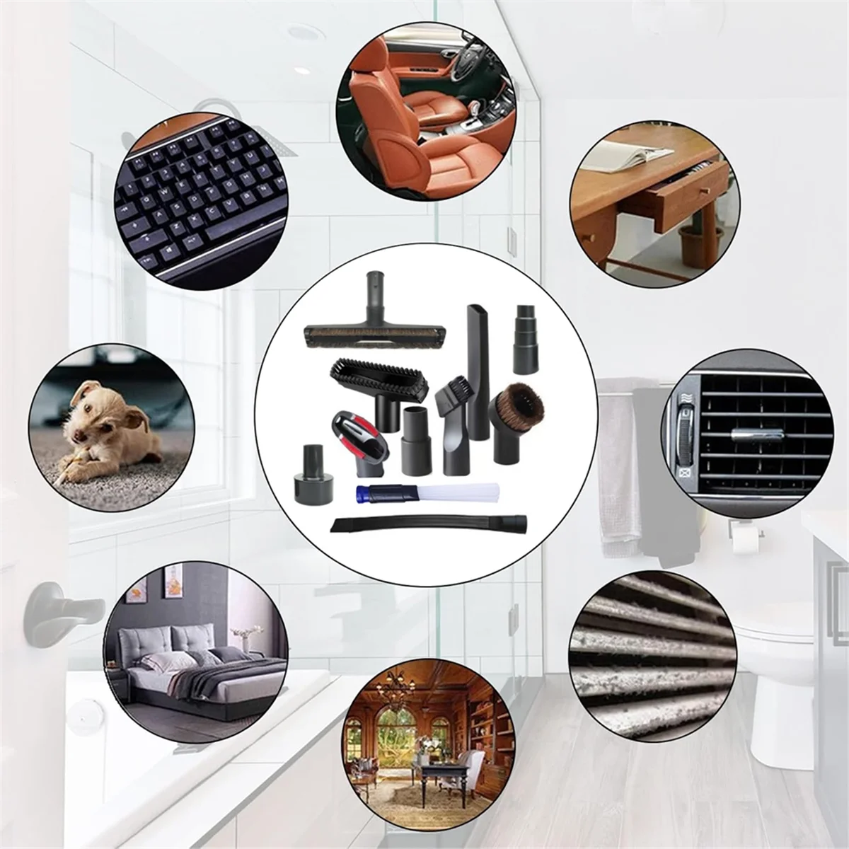 11PCS Universal สูญญากาศสิ่งที่แนบมา 1-1/4 นิ้วทําความสะอาดในครัวเรือนชุดแปรงสูญญากาศ Extension Wand หัวฉีดเครื่องมือรอยแยก