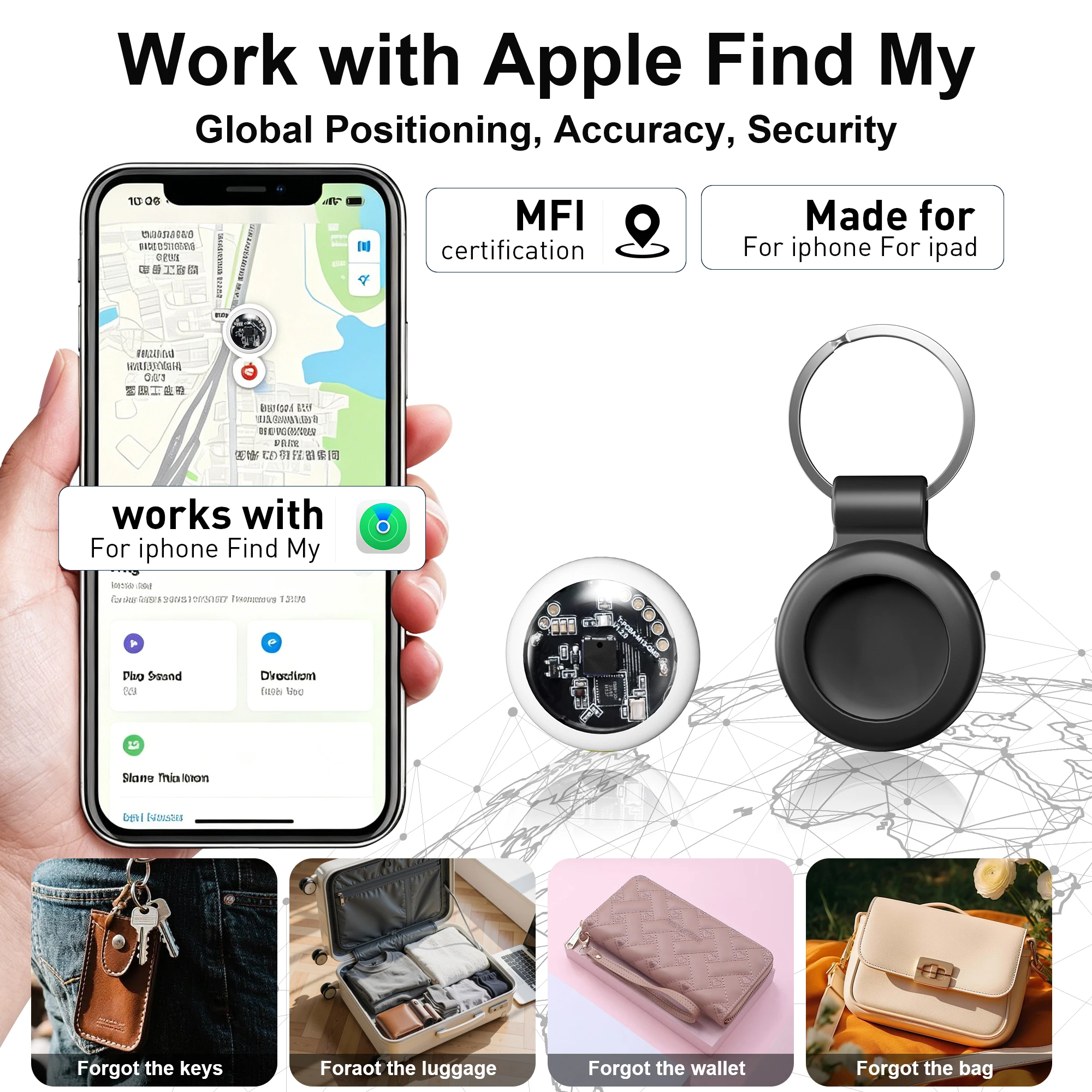 Smart Tag & In-Vehicle GPS Tracker for iOS — Suitable for Cats, Dogs, and Wallets; Compatible with IOS 