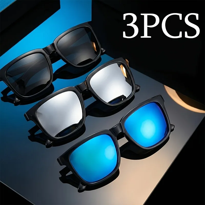 1/3 Stück Vintage Quadratische Unisex-Sonnenbrille mit Spiegel- und getönten Gläsern, UV400-Schutz, inklusive Etui und Reinigungstuch