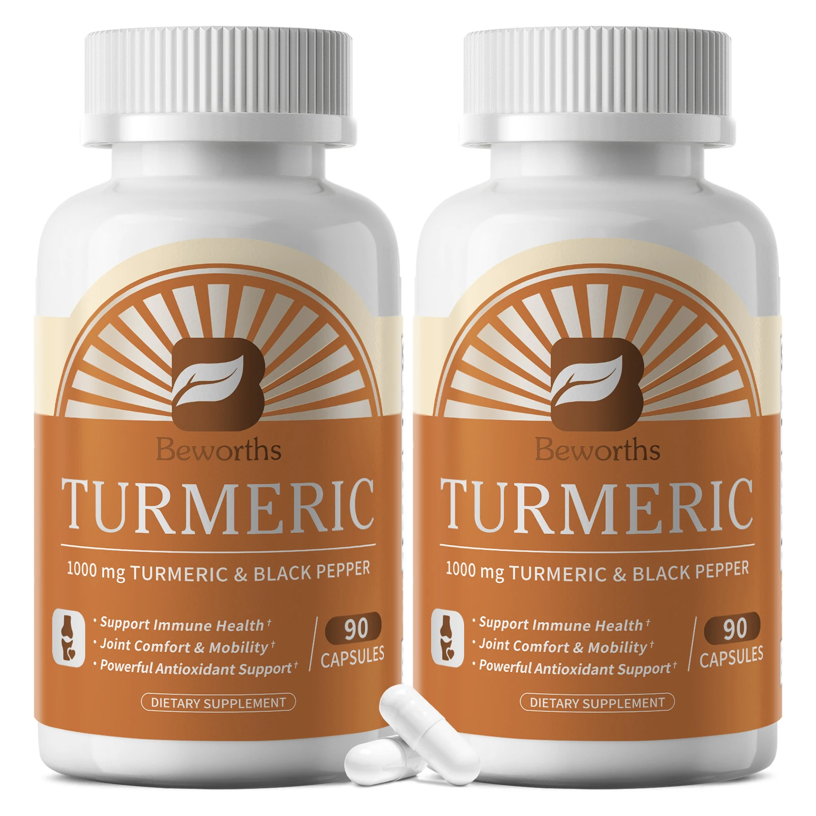 BEWORTHS 1000mg Turmeric Capsules with Black Pepper Extract Joint Mobility Immune Support Antioxidant Post-Activity Recovery