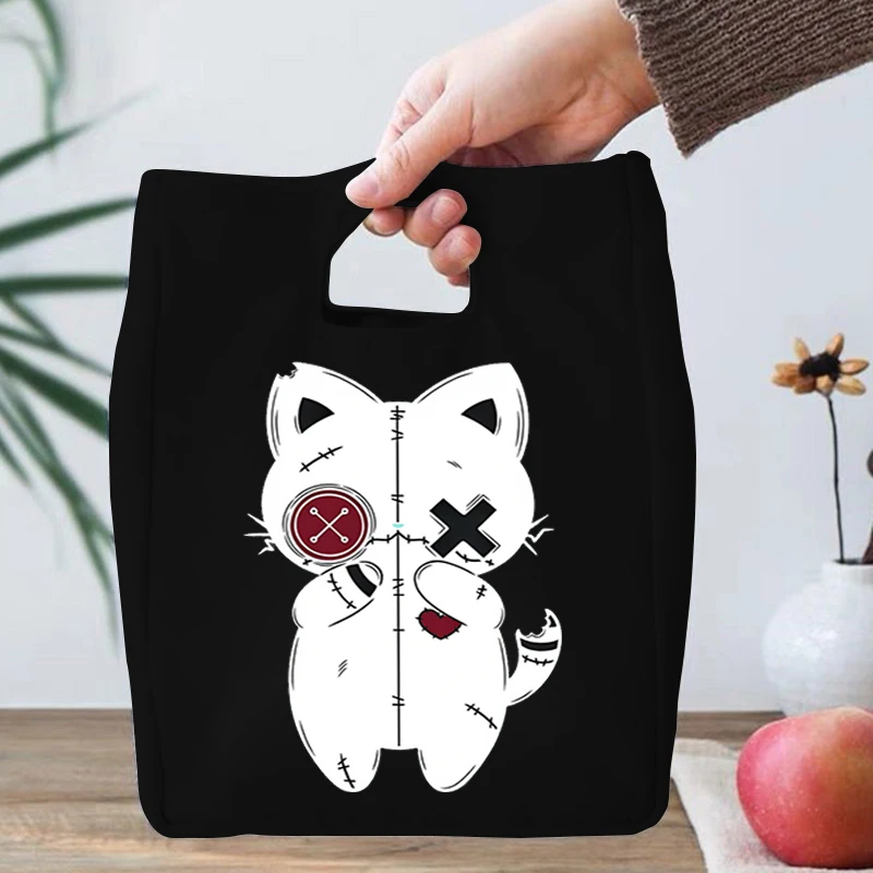 Gothic Horror Cat Funny Thermal Lunch Bags for Women Kids School Office Bento Food Storage Insulation Fashion Portable Lunch Bag