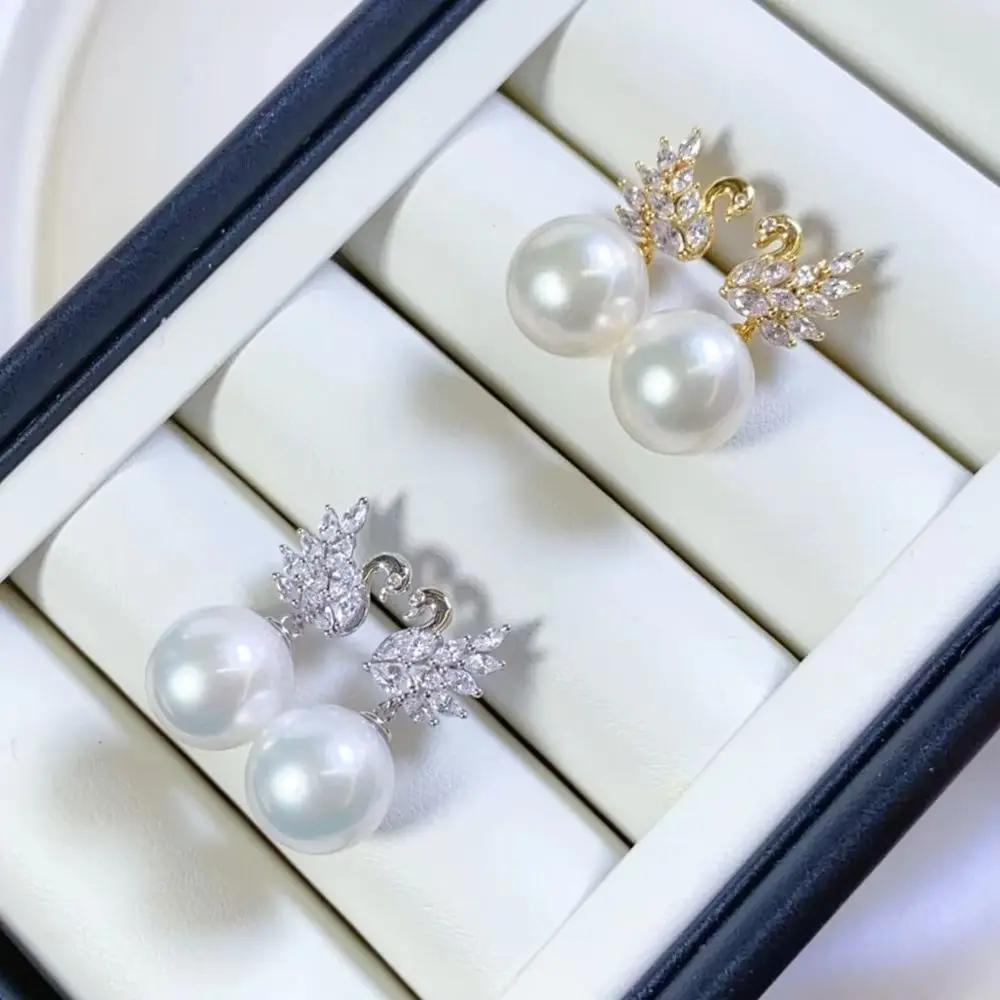 Gorgeous socialite style zirconium pearl earrings AAAA 11-12mm natural pearl earrings 925s