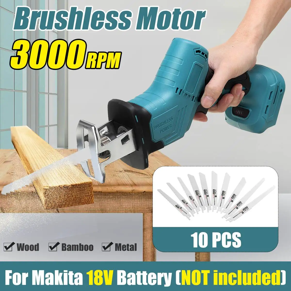 

Drillpro 3000rpm Brushless Reciprocating Saw Electric Saw 10Pcs Saw Blades Metal Wood Cutting Machine for Makita 18V Battery