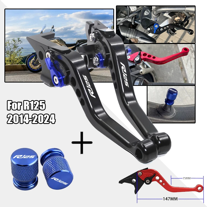 

For YZF R125 R 125 YZFR125 YZFR 125 2014-2024 2023 2022 Motorcycle Short Brake Clutch Levers & Tire Valve Caps