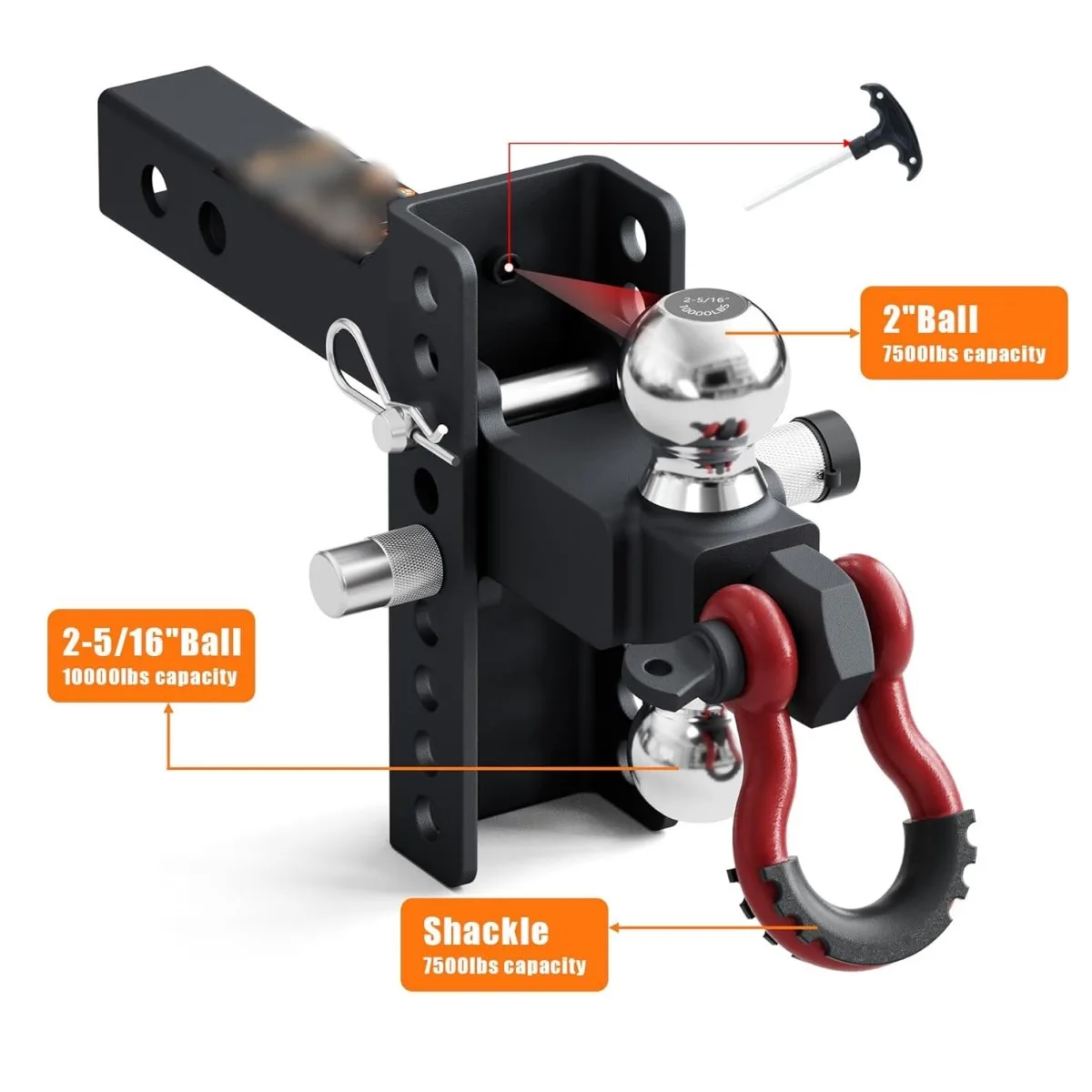 وصلة مقطورة قابلة للتعديل مضادة للحشرجة مصممة حديثًا بثلاث كرات مع تكبل #4
