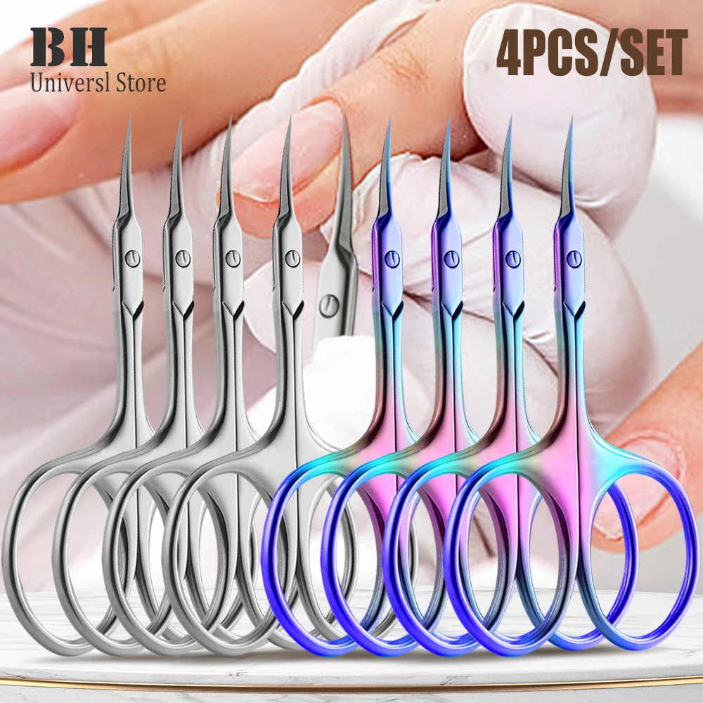 

4Pcs Russian Cuticle Scissors Nipper Dead Skin Scissors Stainless Steel Manicure Pedicure Portable Exfoliating Nail Tools