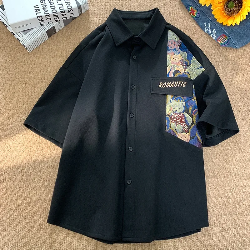 New Chinese Casual Short Sleeved Shirt For Men Summer Fashion Half Sleeved Loose Men's Shirt Coat Y2k Korean Streetwear