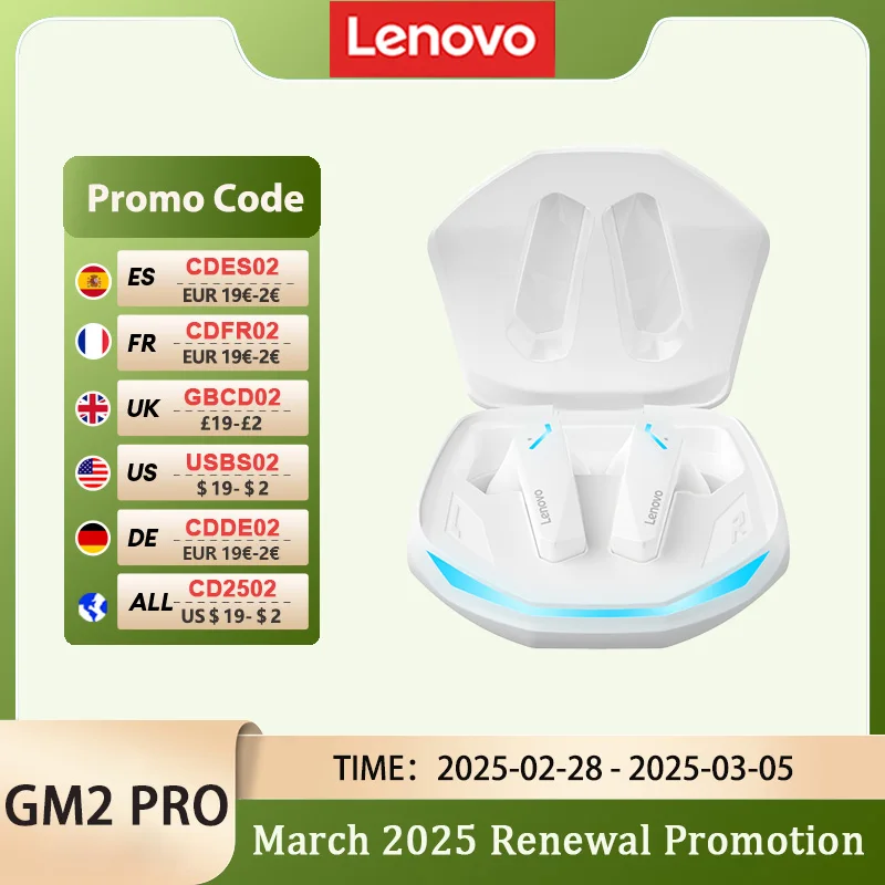 Wybór Lenovo GM2Pro HD Call podwójny tryb gamingowy zestaw słuchawkowy bezprzewodowe słuchawki Bluetooth 5.3 HiFi słuchawki muzyczne o niskim opóźnieniu XT86pro