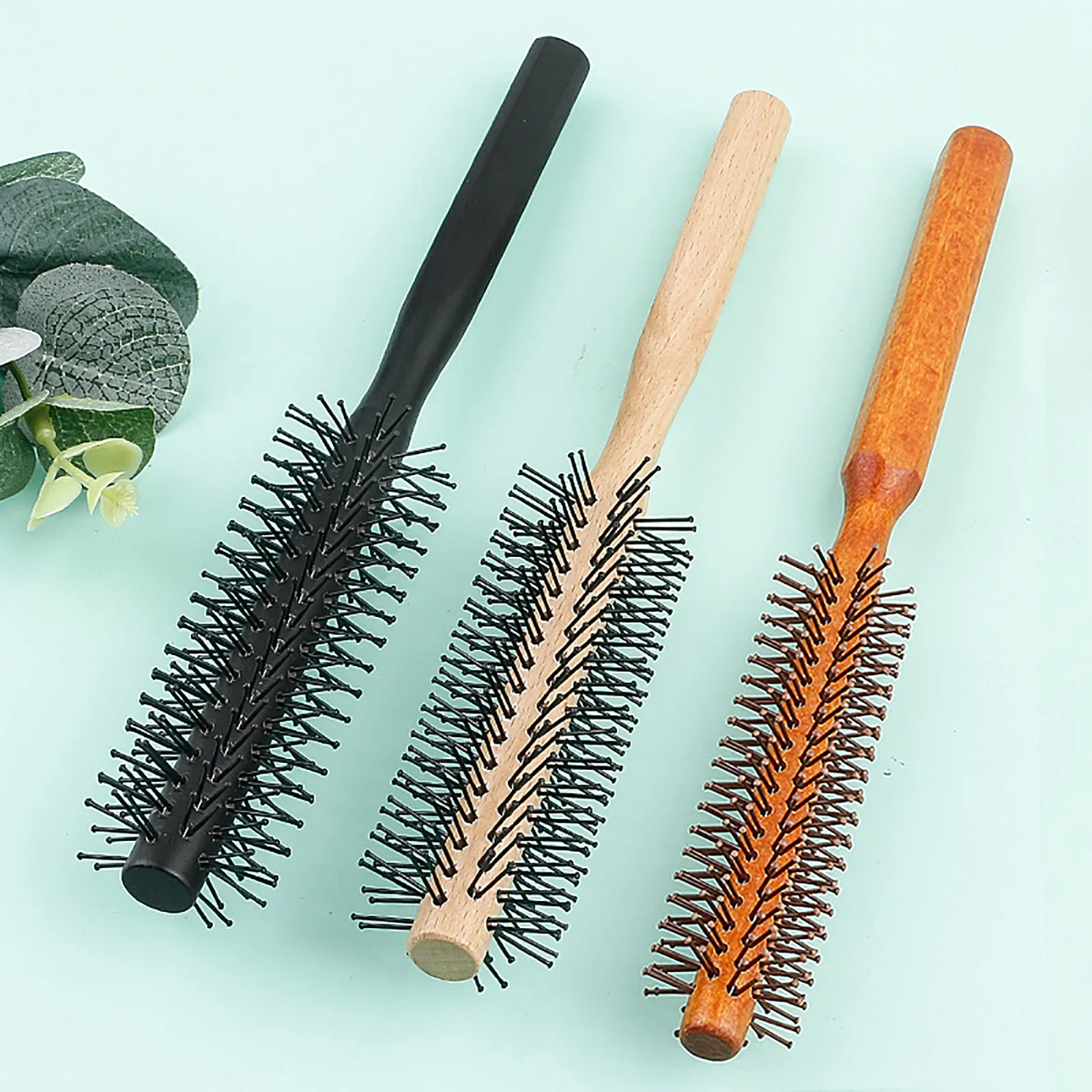 Fluffy Hair Root Straight Hair Multifunctional Comb For Men And Women Wooden Handle Nylon Teeth Circular Brush Curly Roller Comb