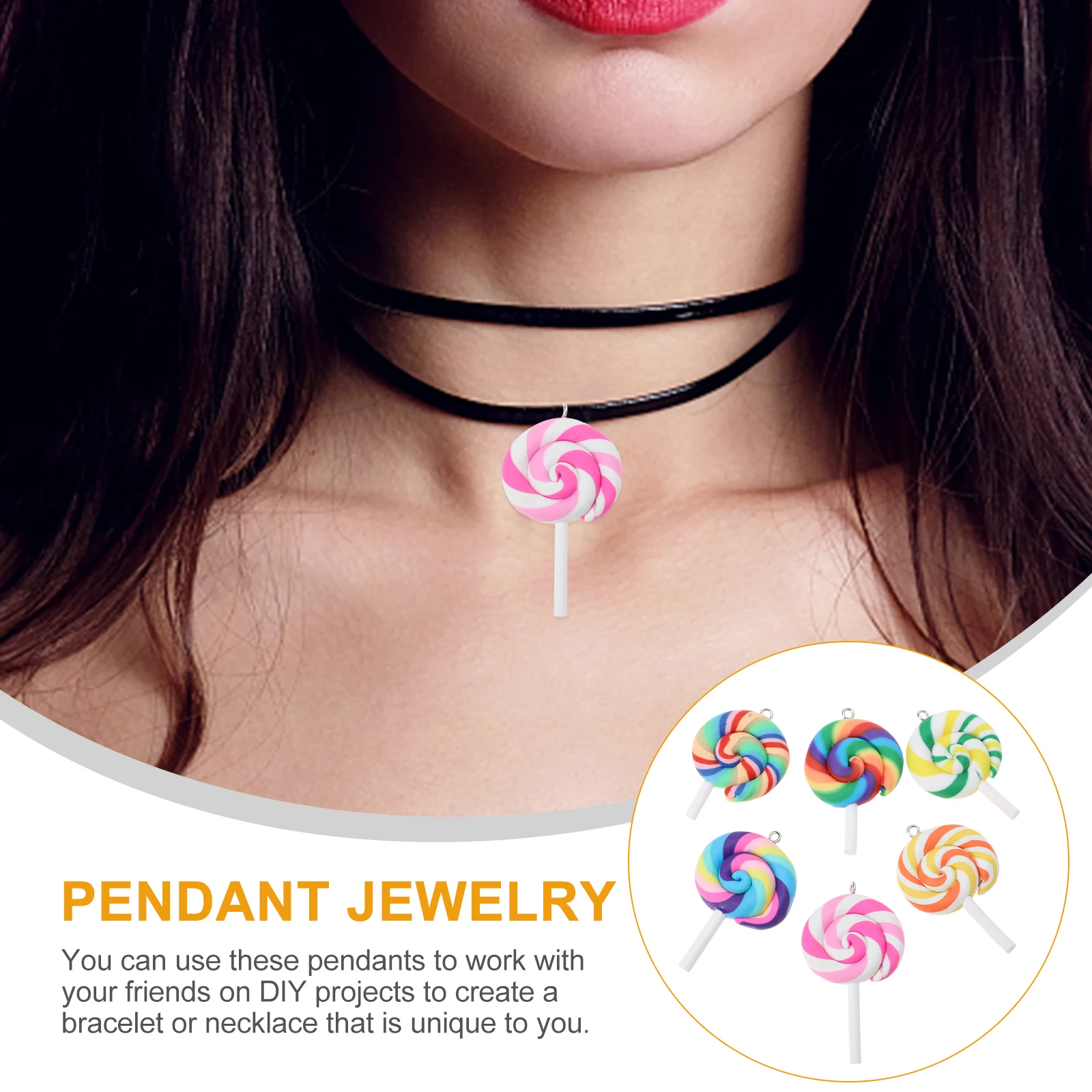 

24Pcs Polymer Clay Lollipop Pendants Rainbow Colors Jewelry Findings Kids Candy Craft Accessories