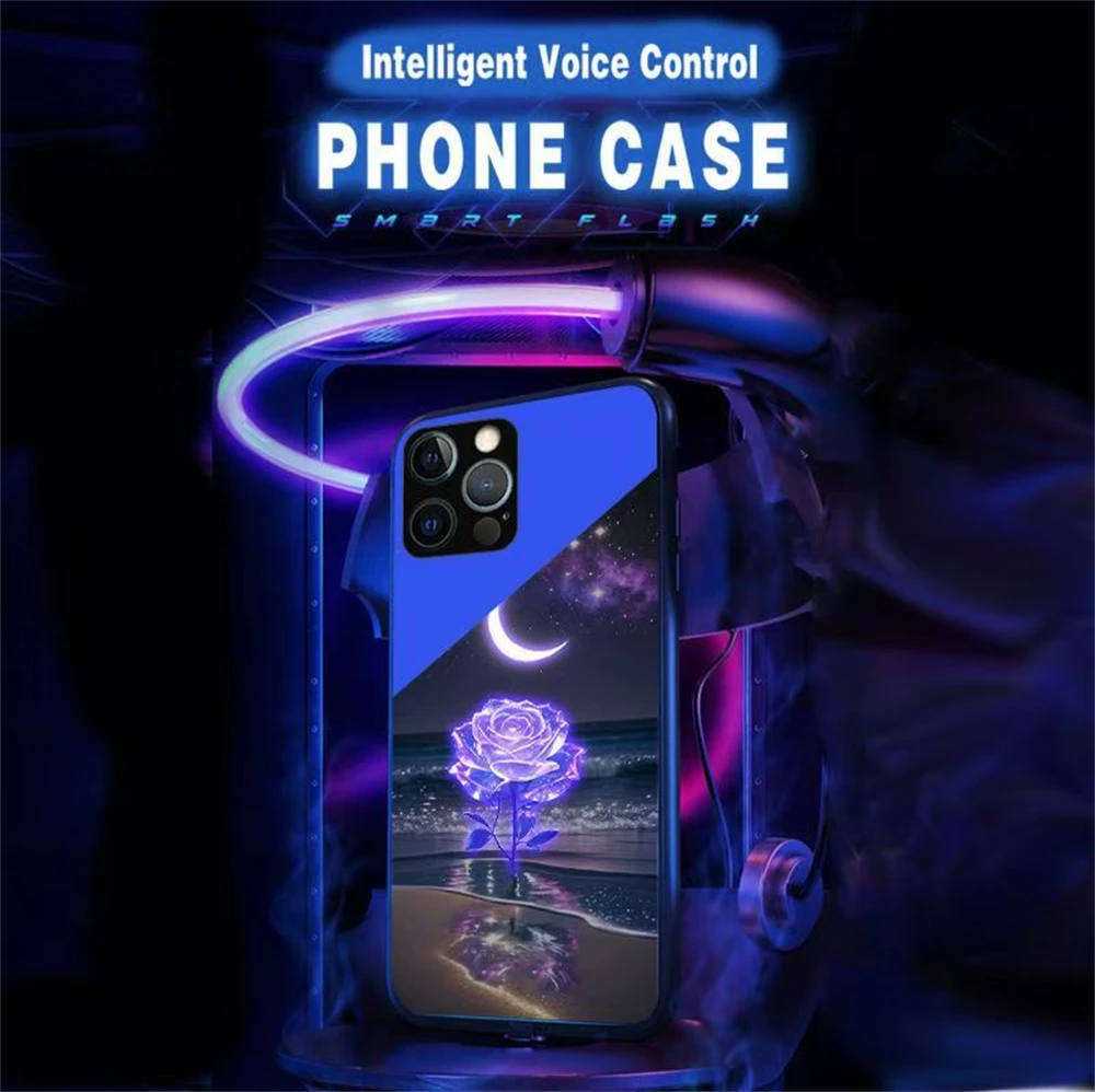 Moonlight Rose Beleuchtete Blitz-Sprach-Smart-Control-Glas-LED-Handyhülle für iPhone Air 18 17 16 E 15 14 13 12 11 Pro Max – Detail 22
