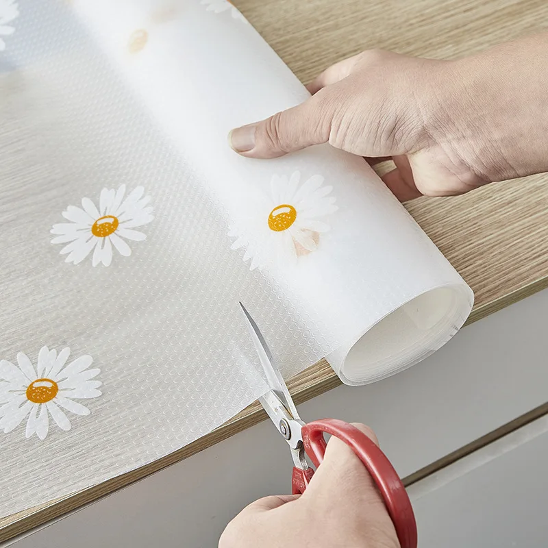 1 Roll Daisy Shelf Liner For Kitchen Cabinets EVA Waterproof Fridge Pad Cupboard Mat Easy Placemats Non-Adhesive Drawer Liner