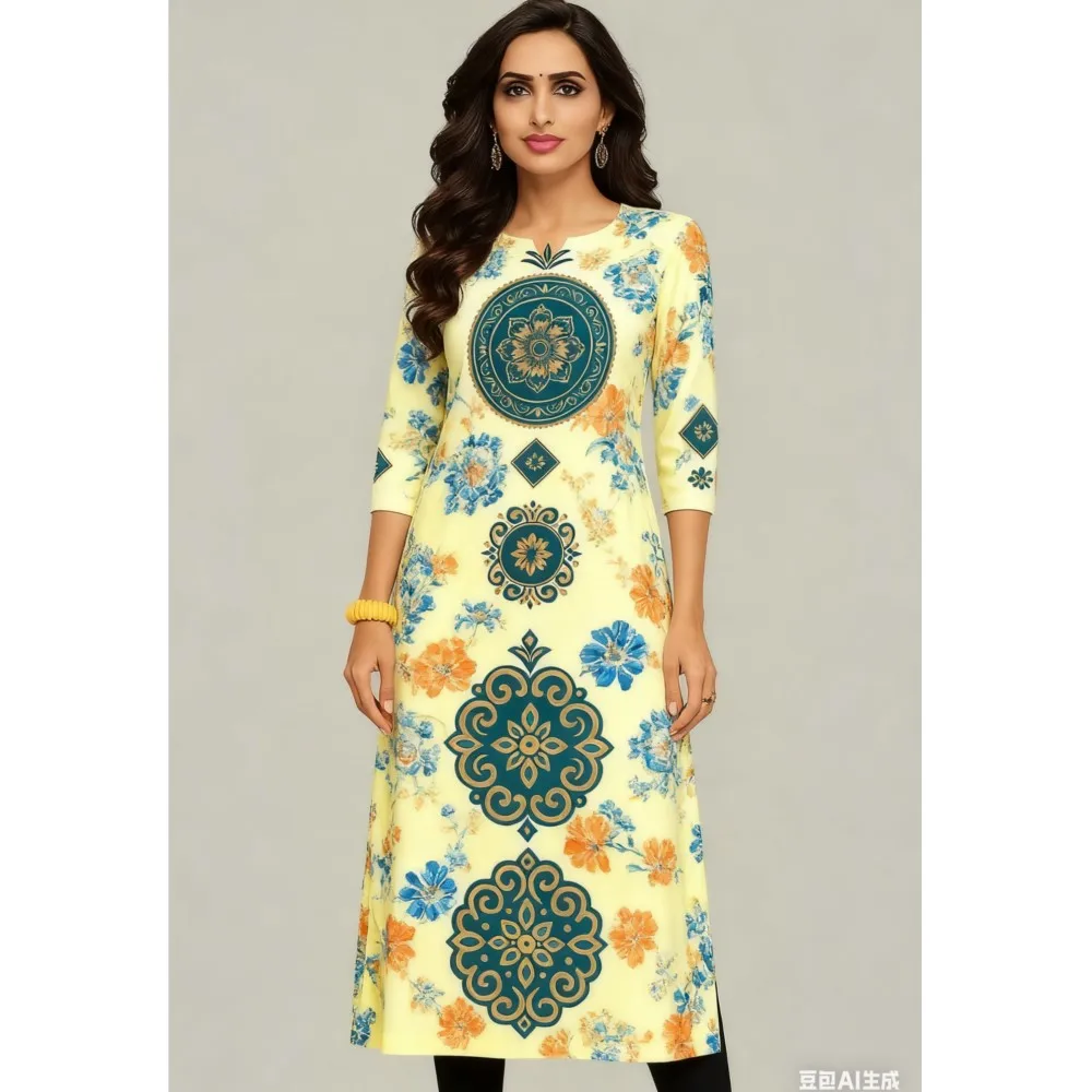 National style Women Kurt Casual Dress Long Sleeve Straight Casual Ethnic Flower Mandarin 3D Design Suitable Ladies Abaya Muslim