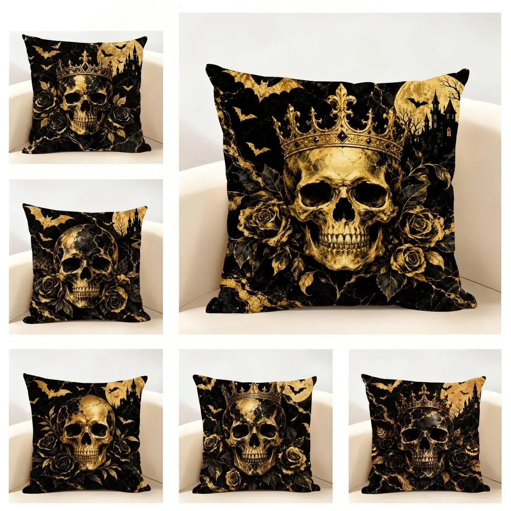 H-Halloween Black Gold Marble Pattern Cushion Cover Linen Minimalist Soft  for Sofa Bed Home Room Decor