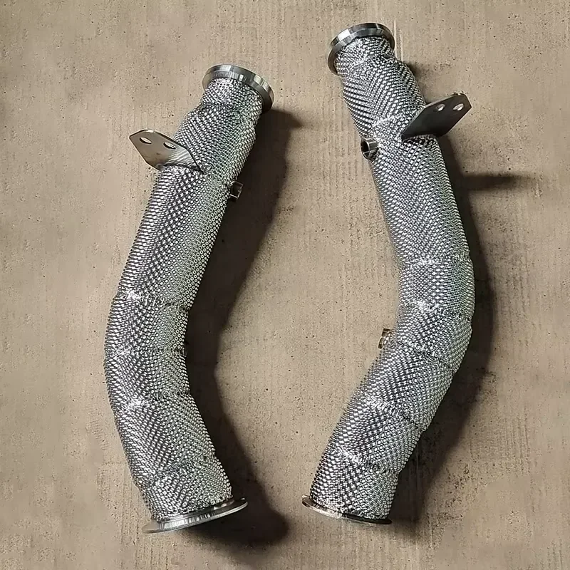 JTLD High Performance 76mm 304SS Turbo Downpipes for Mercedes-Benz M276 C43 AMG W205 Left Hand Drive with Heat Shield