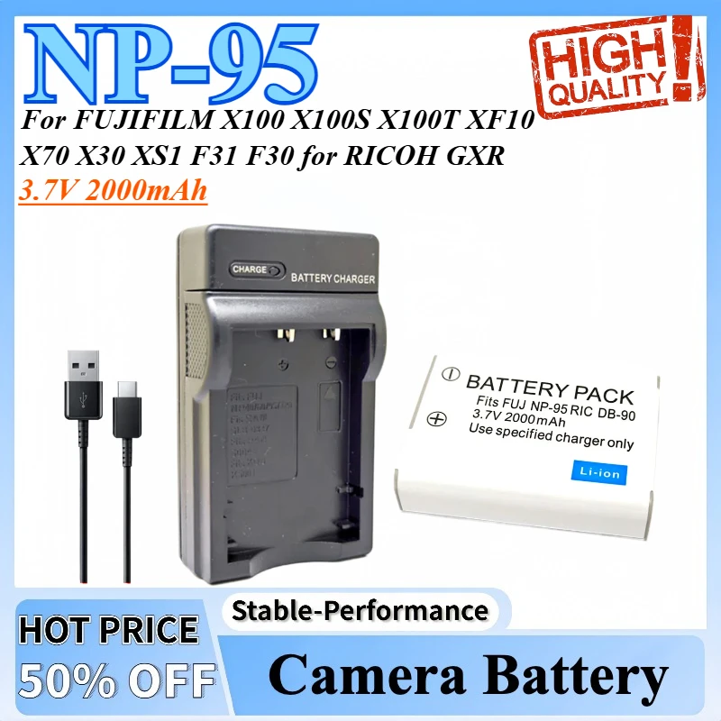 

NP-95 NP95 DB-90 DB90 Battery Charger for FUJIFILM X100 X100S X100T XF10 X70 X30 XS1 F31 F30 for RICOH GXR A12-28 A12-50 P10 S10