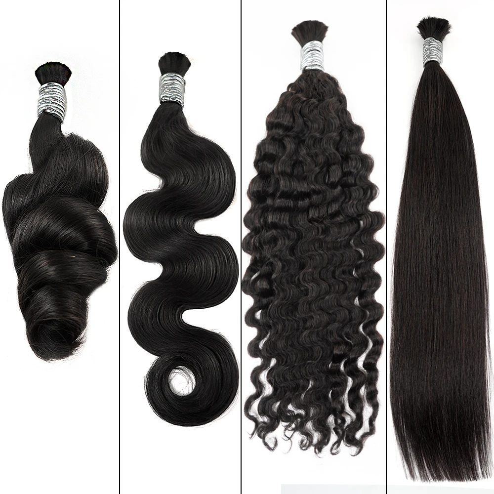 100% rambut manusia gelombang dalam rambut kepang besar tidak diproses tanpa kain Boho kepang rambut manusia ekstensi massal rambut keriting Remy Brasil