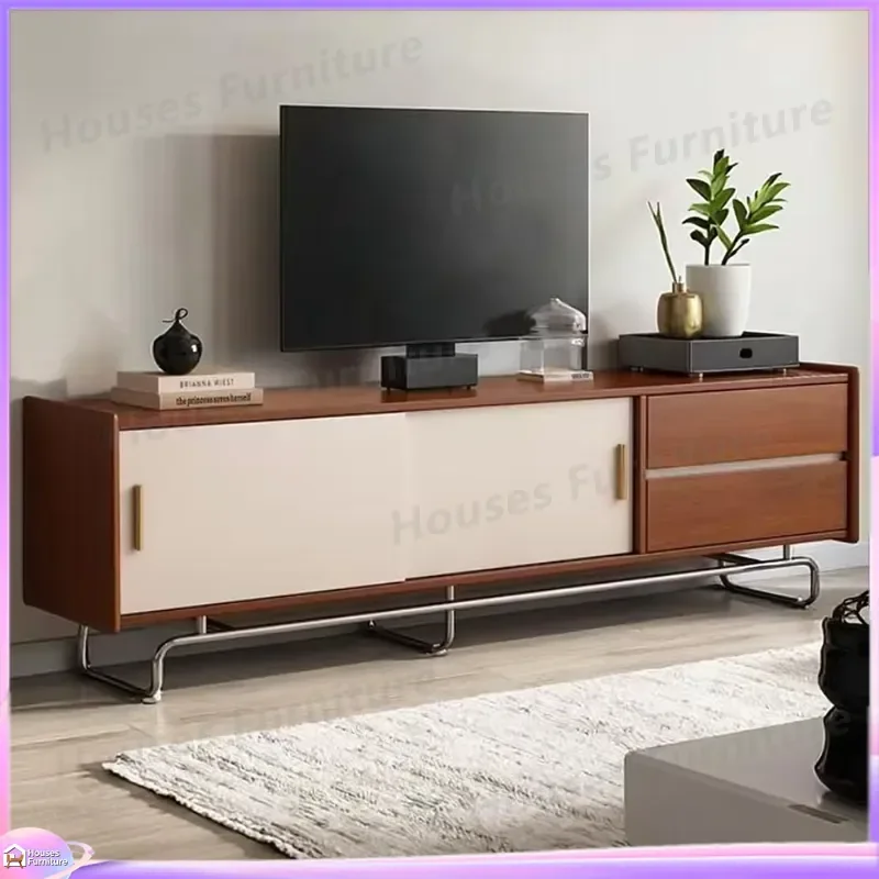 Mid Century Modern Shoe Cabinet Walnut Veneer Sliding Door Storage Organizer Eco Friendly Living Room TV Stand Console