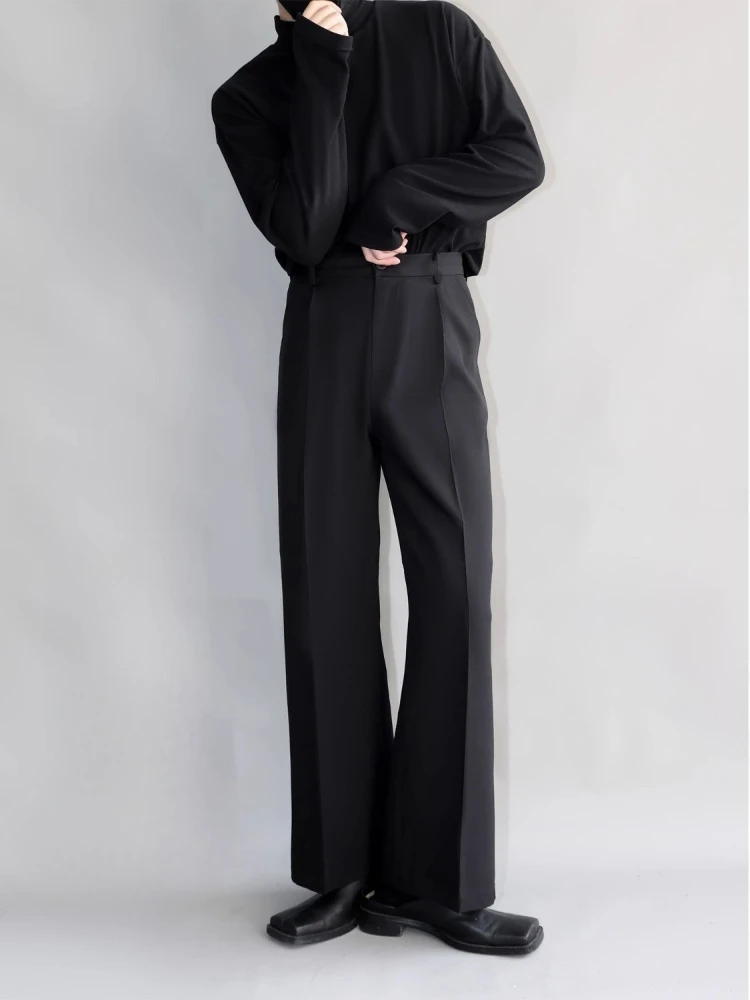 Men's Korean Style Slimming Flare Dress Pants Plus Size Draped Elegant Business Trousers