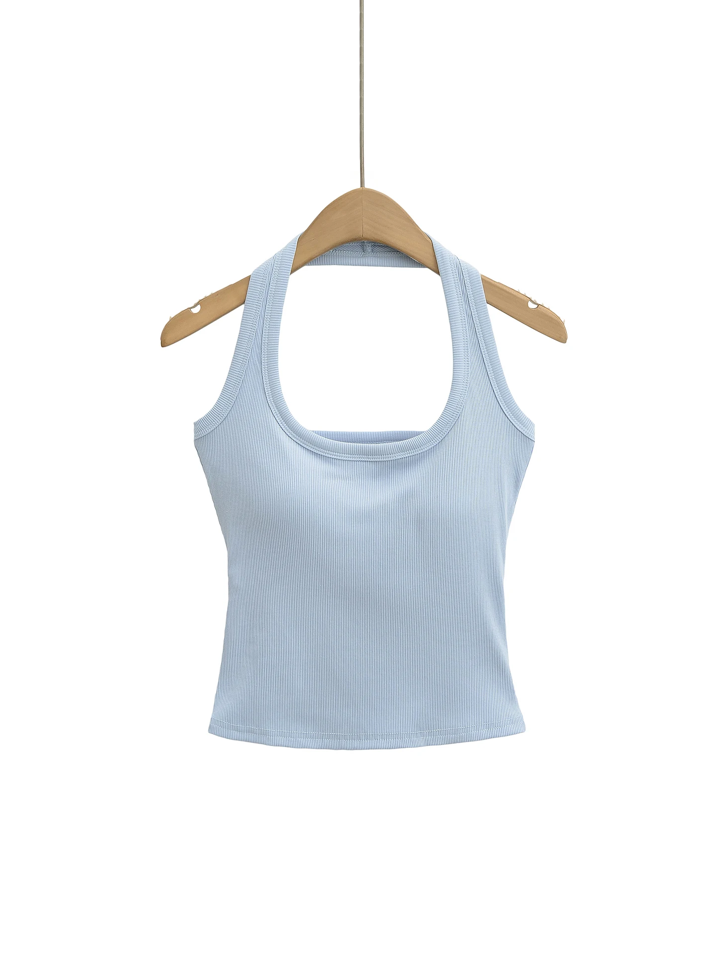 توب رياضي صيفي رقيق بتصميم أمريكي عصري، بدون ظهر، ضيق، مصنوع من مزيج القطن، مع حشوة للصدر #1