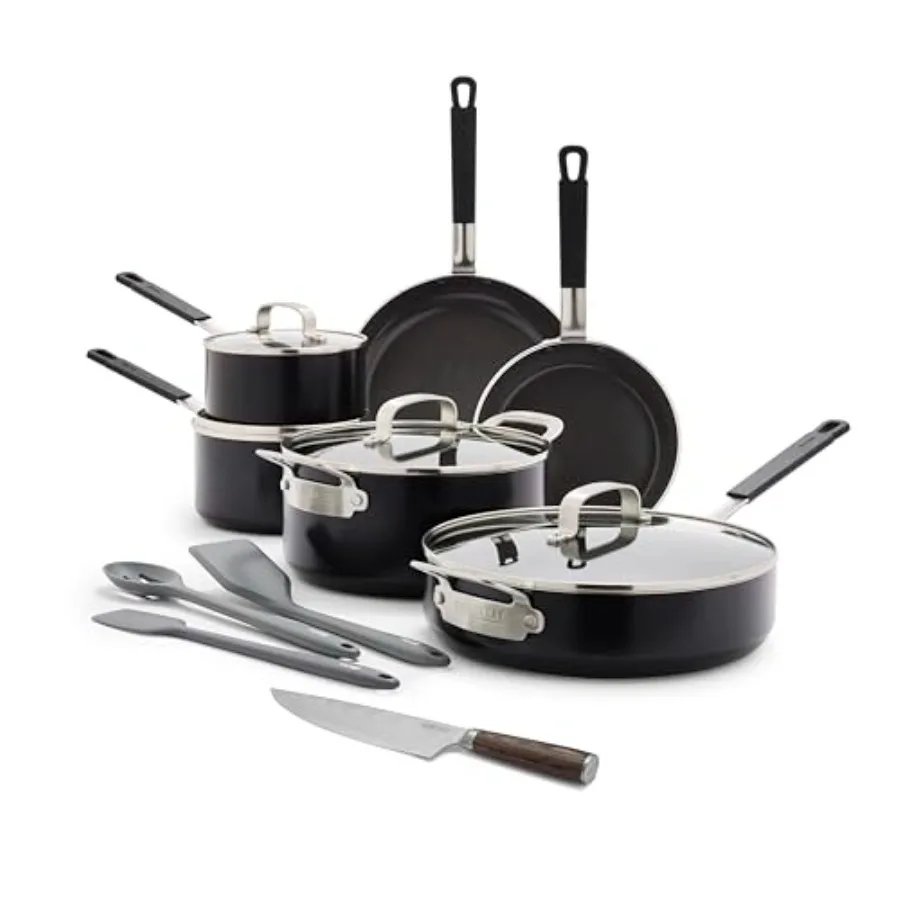 

Набор посуды из 13 предметов с 8-дюймовым ножом шеф-повара для домашней кухни, приготовления пищи, без PFAS, керамическое антипригарное покрытие, индукционная совместимость