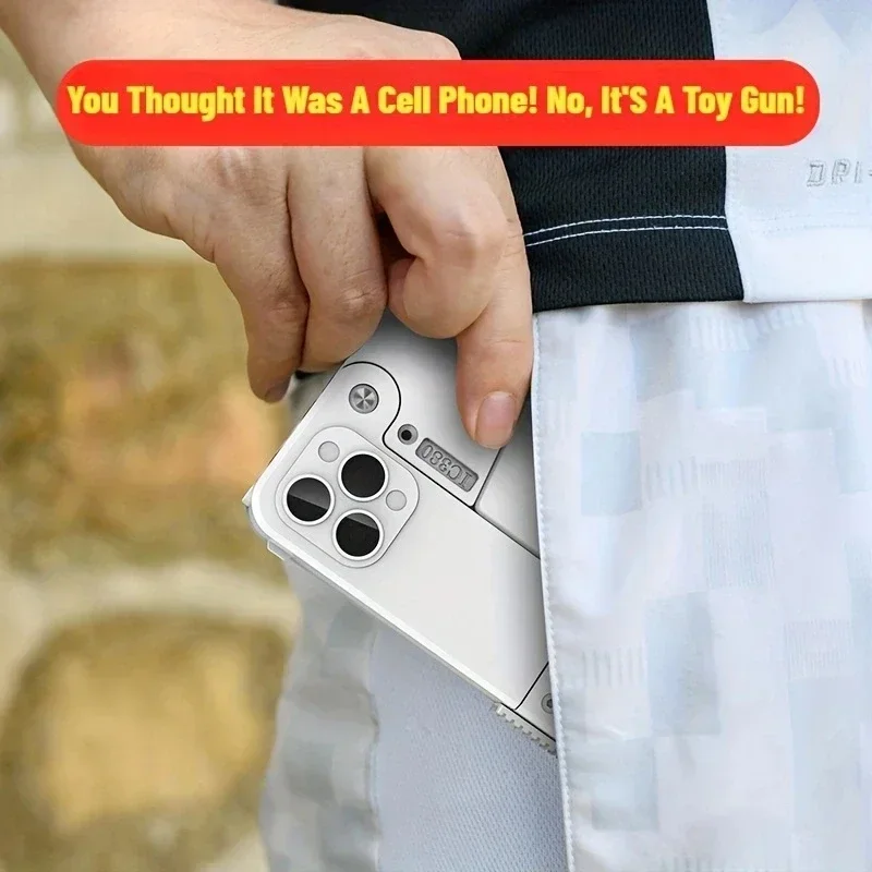 접이식 전화 모양 권총 총 장난감 부드러운 총알 쉘 꺼내 농담 재미 12 pro mox 소년을위한 생일 장난 선물