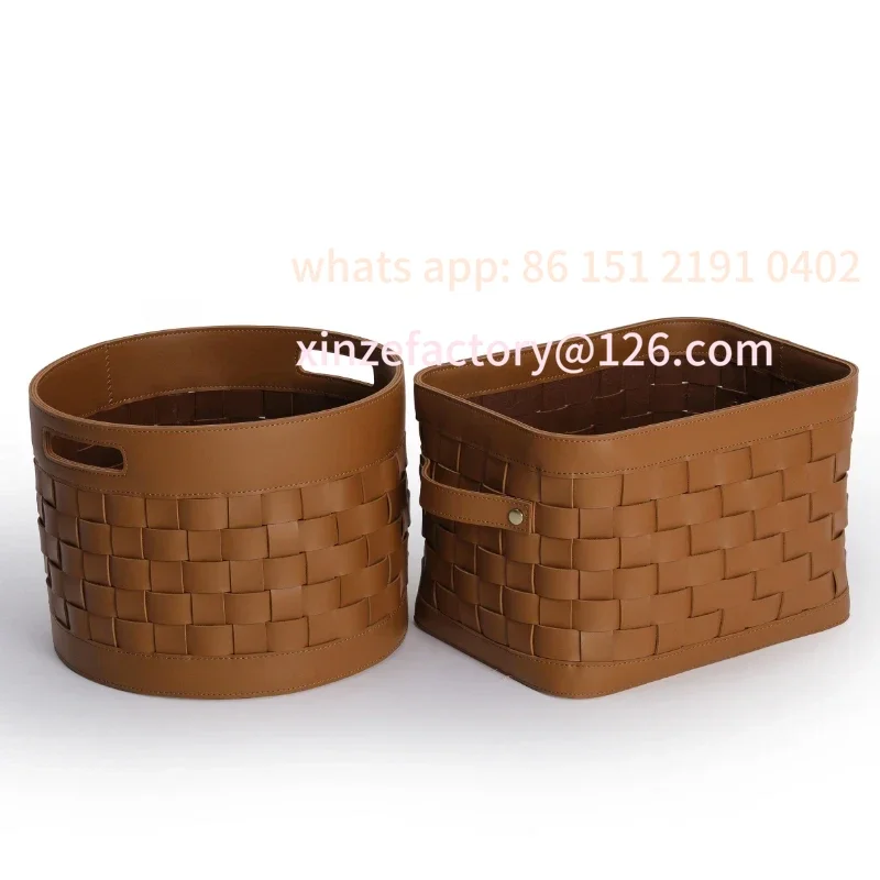 

Customizable Style Soft Leather Woven Basket Portable Storage Box Creative Light Art Design Household Cabinet for Cl