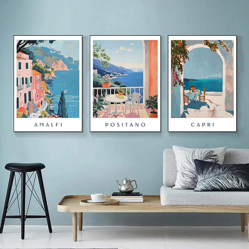 Capri Positano Amalfi Poster Positano Coast Italian Travel Print Canvas Paintings Wall Art HD Picture for Living Room Home Decor