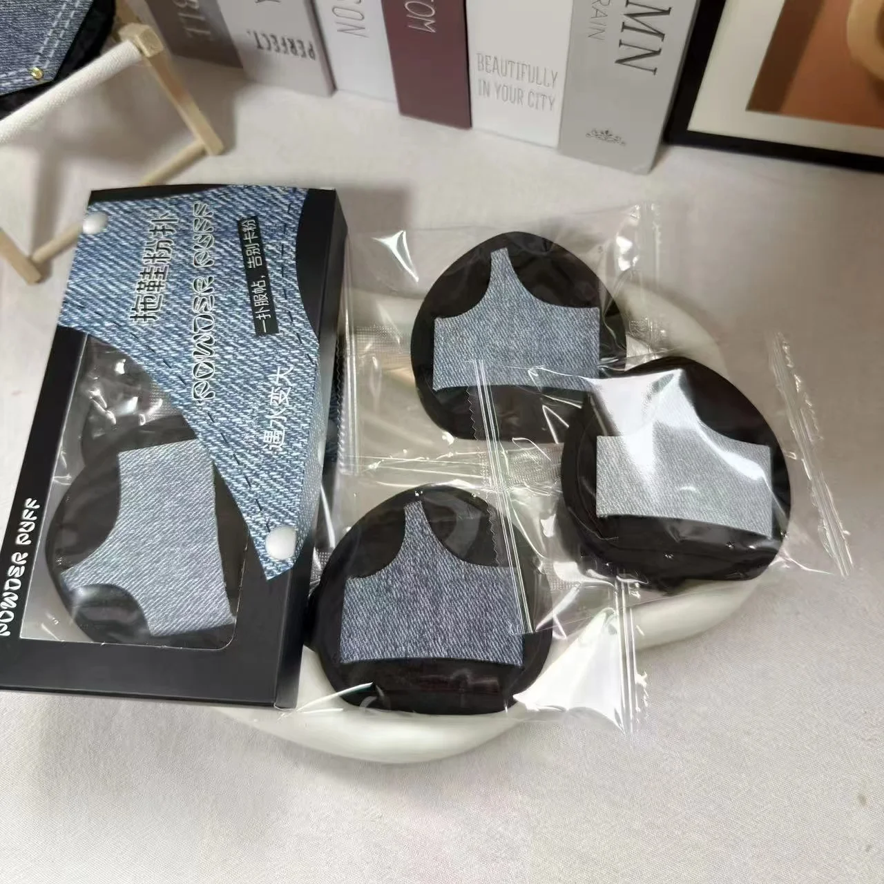 Set di 3 soffio per cipria |   Doppio uso asciutto e bagnato, espande quando bagnato, morbido e delicato sulla pelle, idrofilo