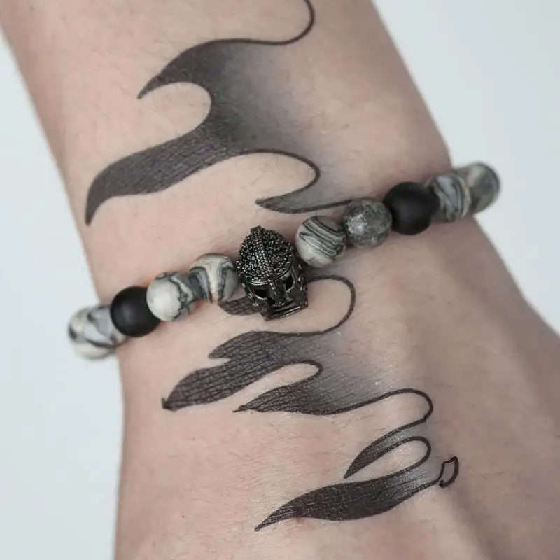 31BB Helmets Beads Bracelet Adjustable Medieval Wrist Jewelry Present for Men and Boy