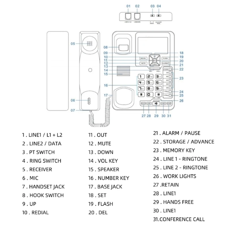 6400 2-Line Telephone Desktop Corded Landline with Backlit LCD Display CallerID Number Storage for Home Office Hotels N2UB