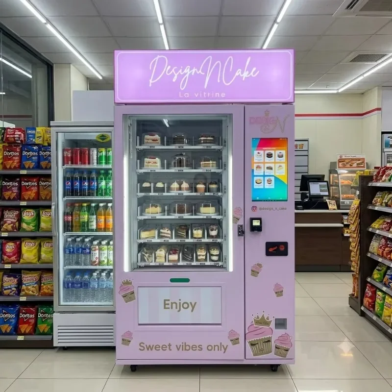 Refrigerated Bakery Vending Machine Cake Bread Toast Breakfast Pastry Sandwich Touch Screen Card Coin Payment OEM