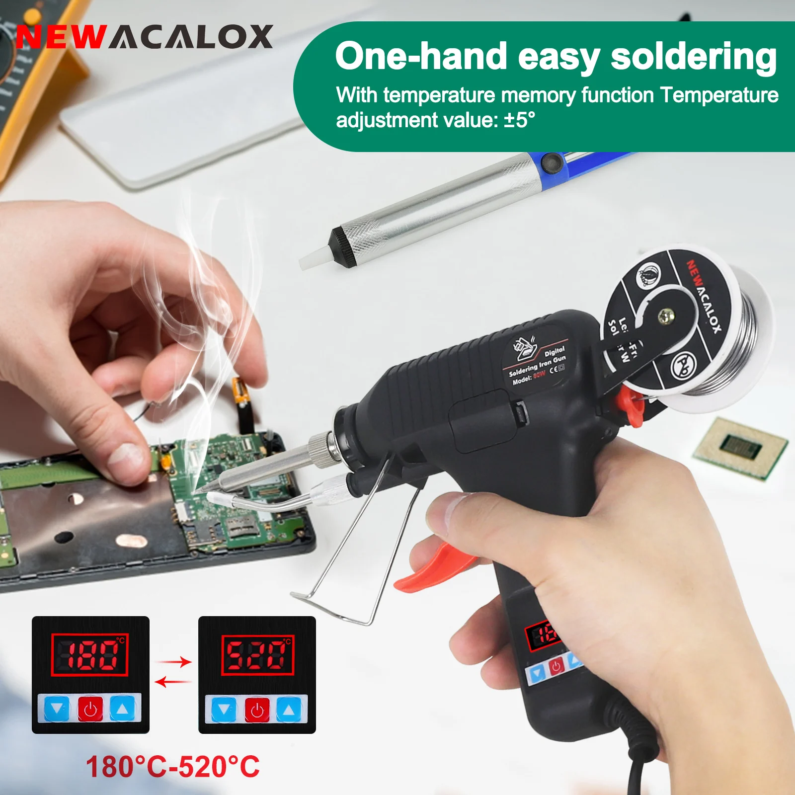 

NEWACALOX Soldering Iron Kit AC 220V 80W LED Digital Soldering Gun Adjustable Temperature 180-520℃ Welding Tool for Electronic