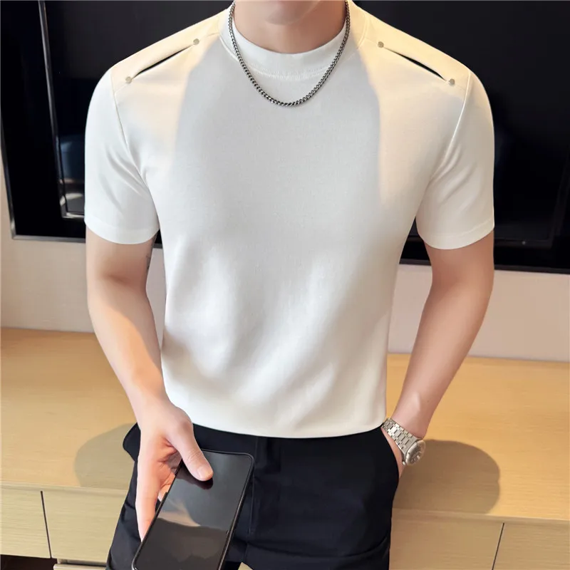 

Summer Skin Friendly T Shirt For Man Fashion Shoulder Spliced Design Short Sleeve Tee Shirt Men Slim Fit Casual Men's T-Shirts
