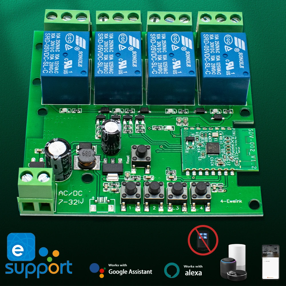 Alexa Smart Switch Home Automation Relay 1/2/4CH Ewelink Wifi Smart Switch Rele Module DC 12V 24V AC 85V to 250V Receiver Timer