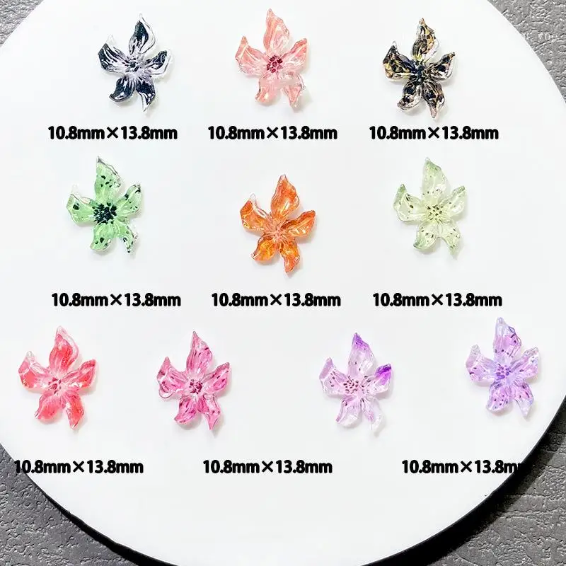 20/50 pçs cor misturada flores de lírio encantos de unhas macio escultura 3d flor resina gradiente lírio decoração da arte do prego manicure salão de beleza