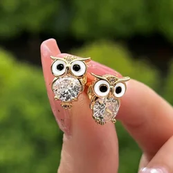 2026 New Cute Inlaid Zircon Owl Earrings Small and Exquisite Animal Creativity Advanced Women's Allergy Jewelry