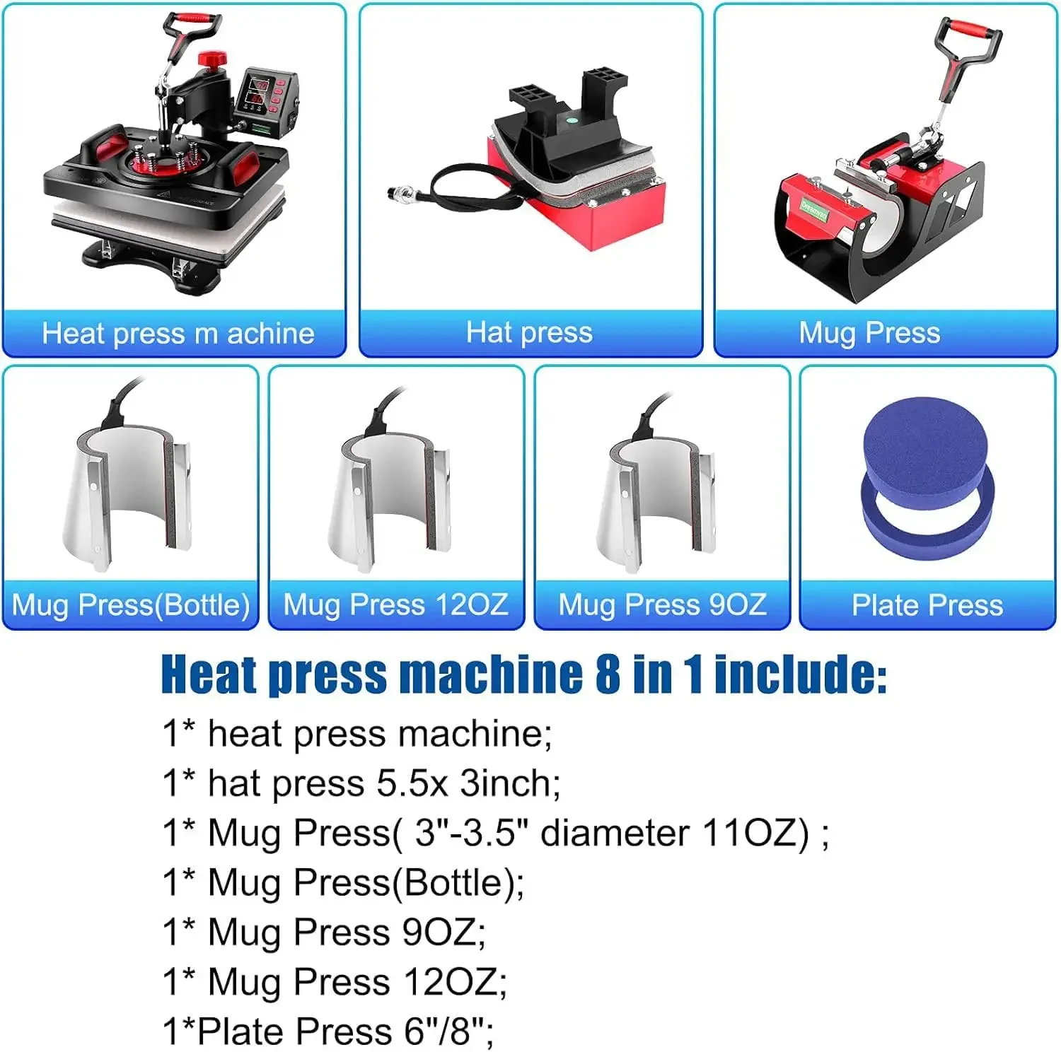 8 in 1 Heat Press Machine Professional Sublimation Machine 12" X 15" Swing Away Shirt Printing Heat Transfer Digital