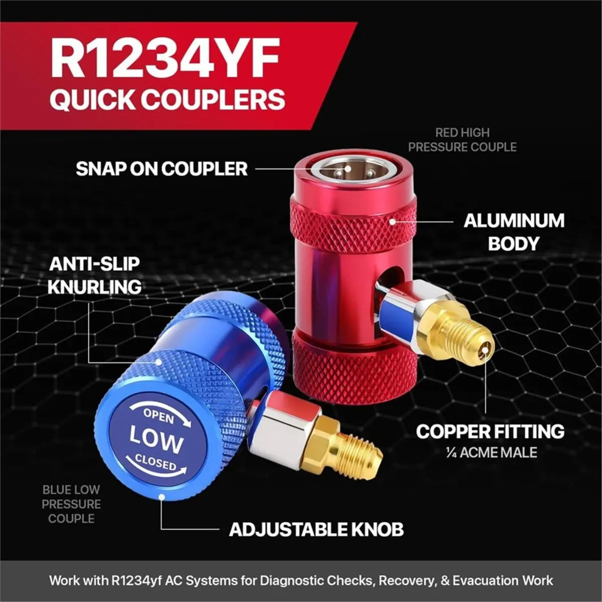 Time Saving R1234yf Quick Coupler & Can Tap Kit, AC Recharge Tool Set with Self-Sealing & Puncture Refrigerant Can Taps