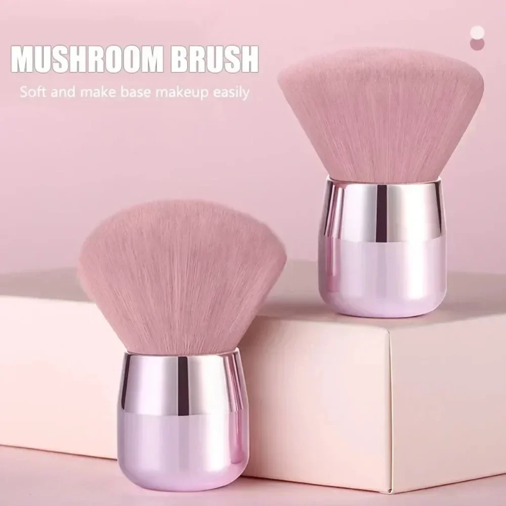 1pc Large Soft Blusher Brush Pink Hair Mushroom Powder Makeup Brush Portable Aluminum Short Handle Beauty Make Up Tools Brochas