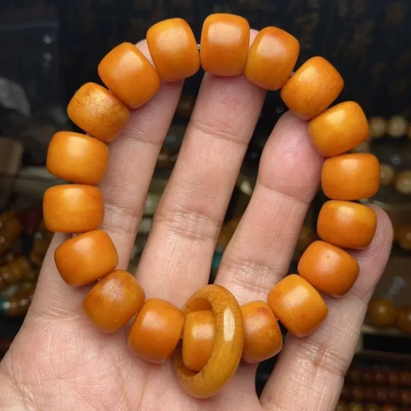 Tibetan natural original yak 14mm barrel beads with running rings, genuine bone bracelet for men and women, collectible bra