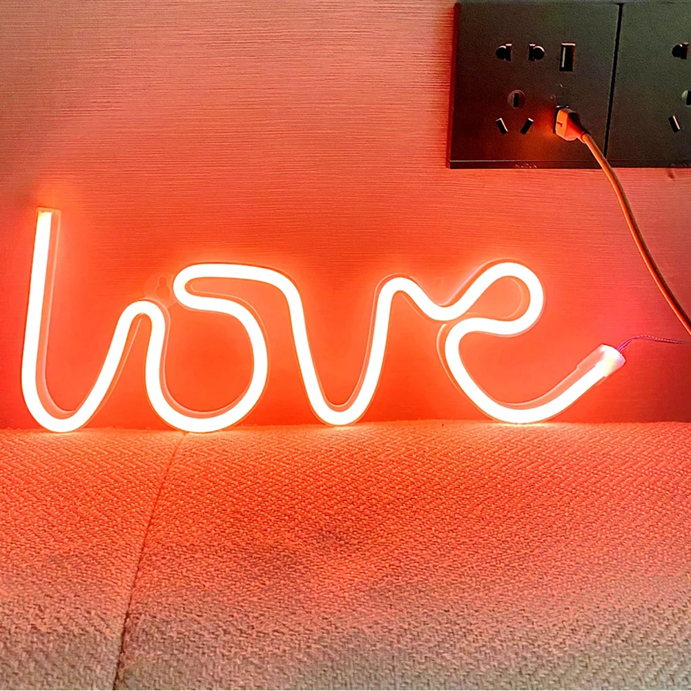 Love LED Neon Light pour chambre d'enfant, lampe en forme de cœur, veilleuse décorative, USB, batterie, 62, fête de mariage