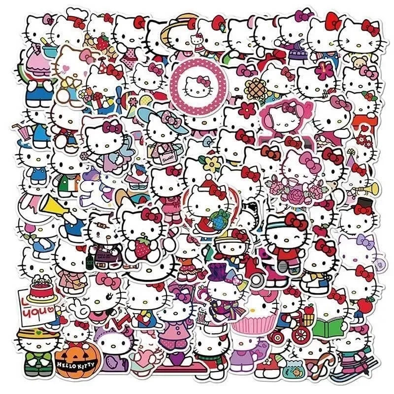 100pcs Kawaii My Melody Kuromi Hello Kitty Stickers for Kids Girls DIY Laptop Phone Diary Cute Cartoon Sanrio Sticker Decals