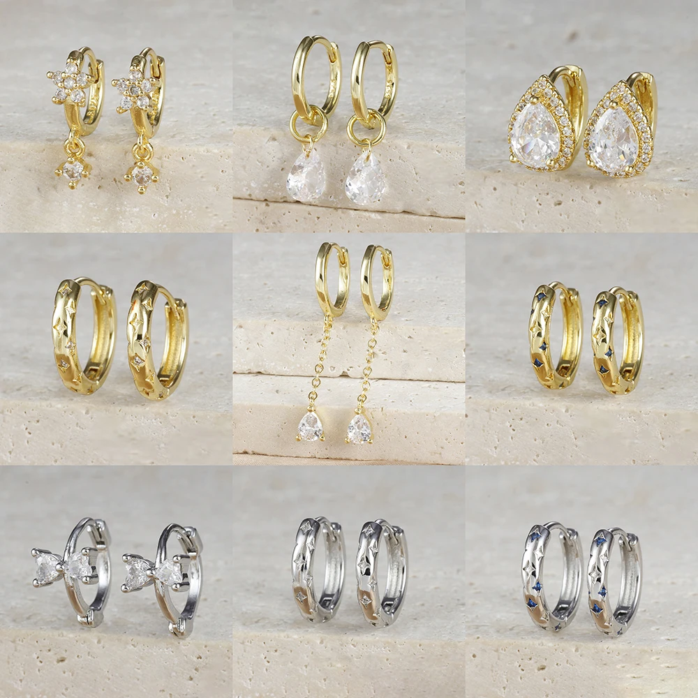 

Серьги-кольца Huggie женские из нержавеющей стали, ювелирные украшения для пирсинга со звездой и цирконием в форме капли воды, покрытые золотом, круглые украшения для пирсинга